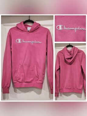 Champion Pink Hoodie Embroidered Script Logo Soft Cozy Streetwear